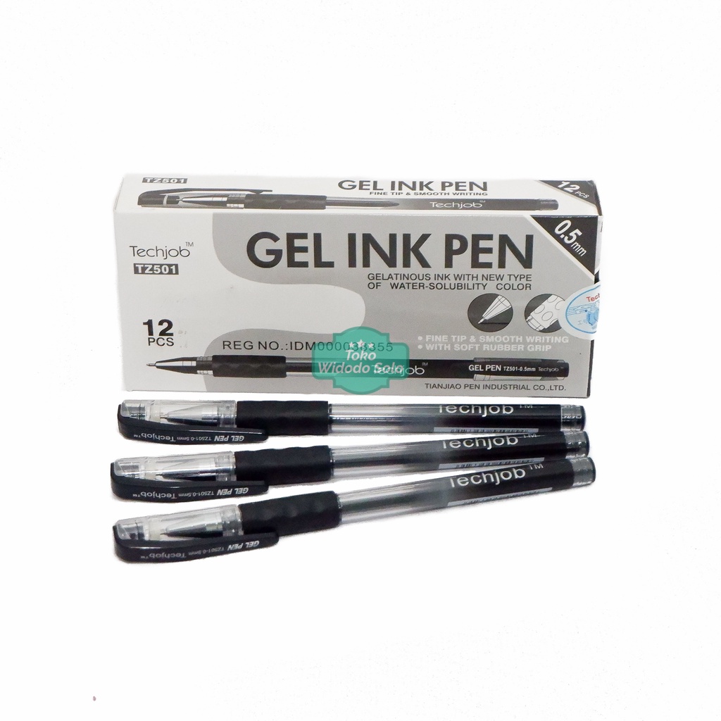 

1 LUSIN Pulpen Techjob TZ501 0,5mm Hitam (Bolpoin Ballpoint Gel Pen Gel Ink Pen Black)