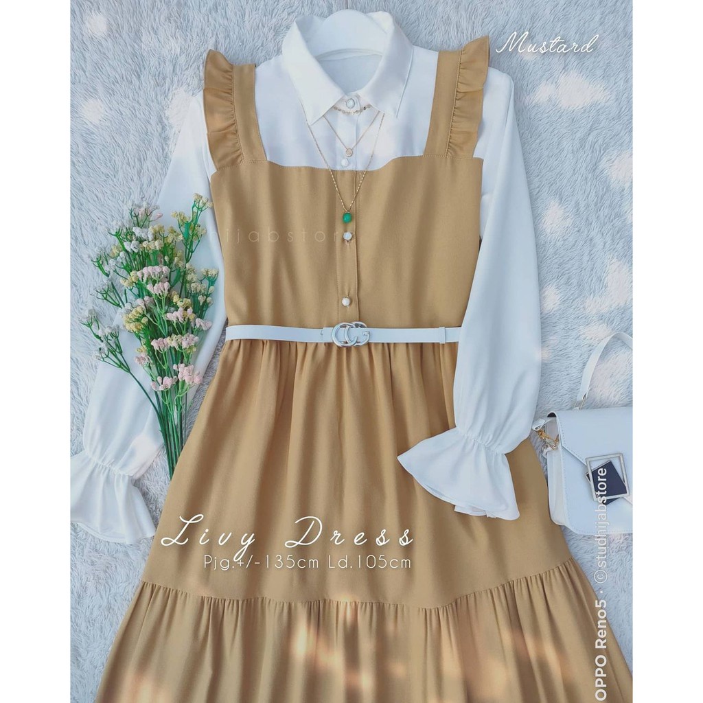 LIVY DRESS/GAMIS REMAJA KEKINIAN/ GAMIS KOREANSTYLE/ FREE BELT/BUSUI/TERSEDIA BANYAK SIZE M. L. XL