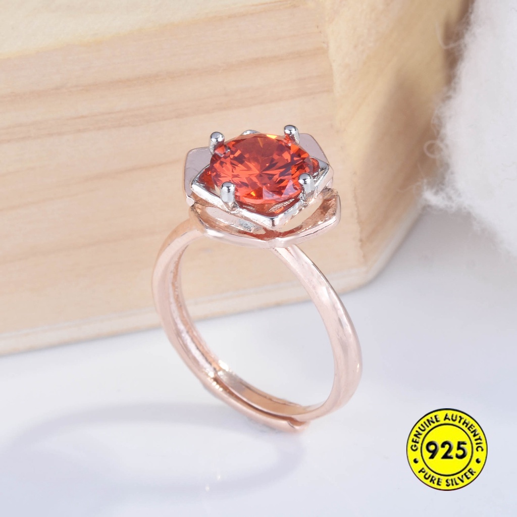 Cincin Lapis Rose Gold Model Terbuka Adjustable Dengan Permata Merah Untuk Wanita