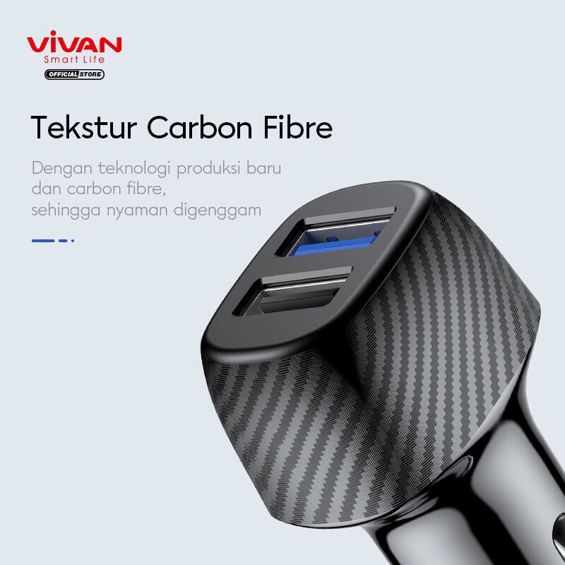 VIVAN CC02Q Car Charger Colokan Mobil 2 Ports USB-A 30W 3A QC3.0 Fast Charging Garansi 1 Tahun