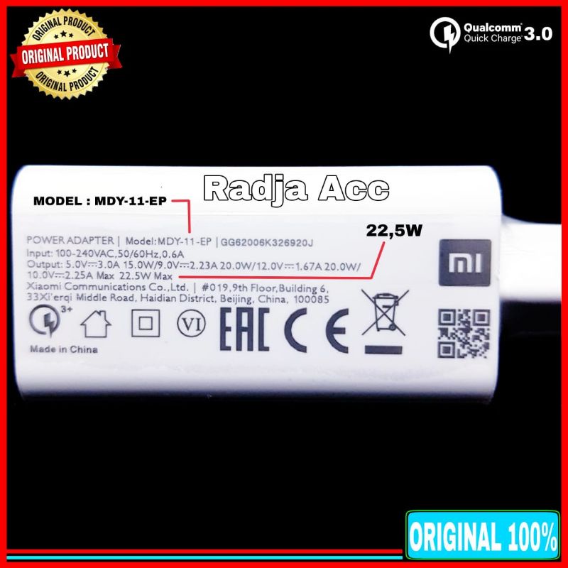 Charger Xiaomi Redmi 10 10 5G Redmi 9T ORIGINAL 100% Fast Charging Type C 22 Watt