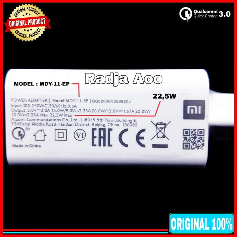 Charger Xiaomi Redmi 10 10 5G Redmi 9T ORIGINAL 100% Fast Charging Type C 22 Watt