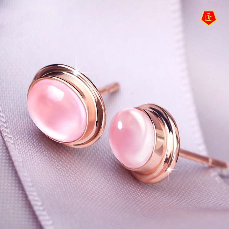 [Ready Stock]Fashion Natural Ross Quartz Pink Crystal Stud Earrings