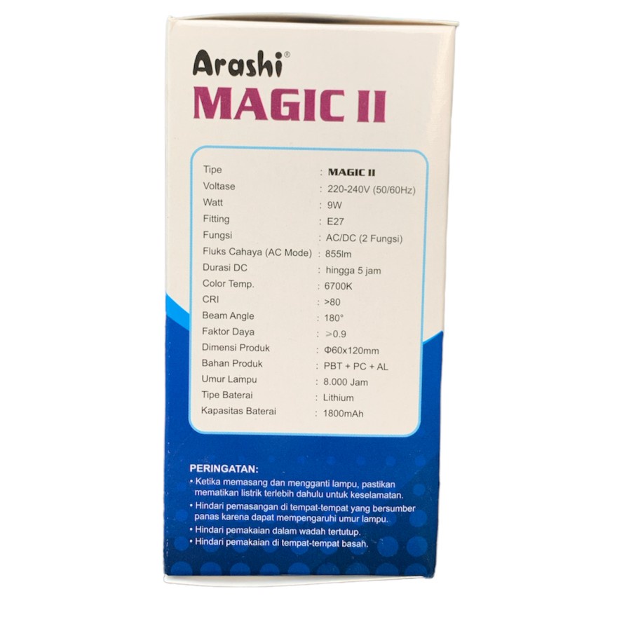 Arashi Magic II New Lampu LED Emergency LED darurat 9 Watt