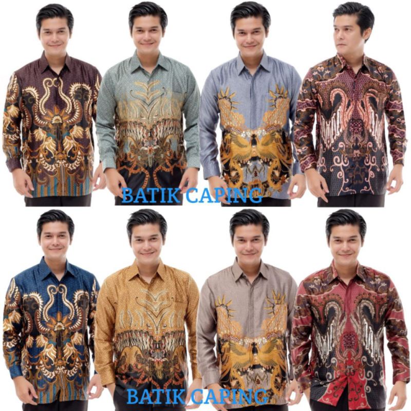 KEMEJA BATIK SEMI SUTRA SILKY PREMIUM BERFURING LENGAN PANJANG  CLASIK SUTRA XXL  FASHION BATIK PRIA