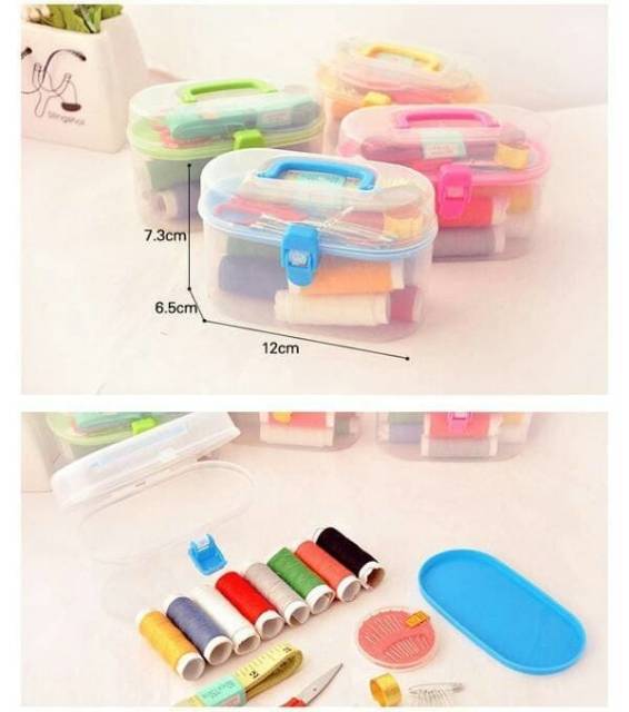 SEWING SET BOX TRANSPARAN MINI 8 BENANG/PERALATAN BENANG JARUM LENGKAP