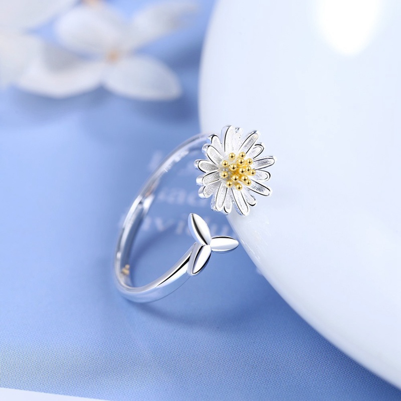 Cincin S925 Silver Gold-Plated Desain Bunga Daisy Gaya Korea Untuk Wanita