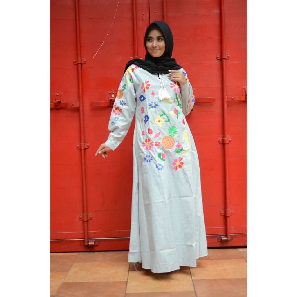 Baju pakaian muslim gamis syar'i warna putih hitam pink motif polos terbaru gracella ceruty mewah