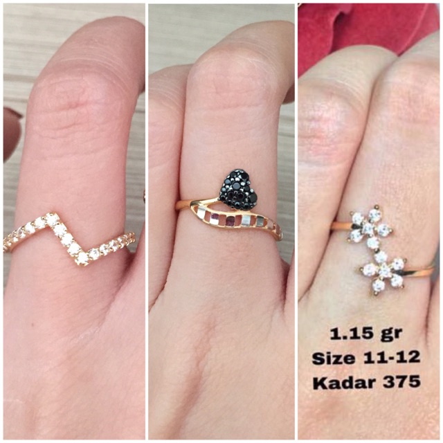 Cincin emas kadar 375 size 10,10,11