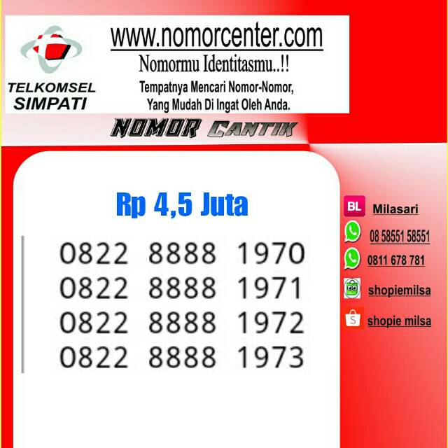 Nomor Cantik Simpati Seri Tahun 1970/1971/1972/1973 _0822 8888 1973 Rapi Terbaik #NC2 278