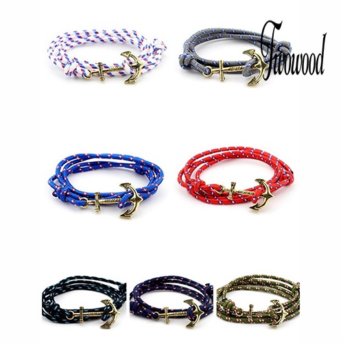 Gelang Tali Multilayer Handmade Aksen Jangkar Untuk Pria Charms