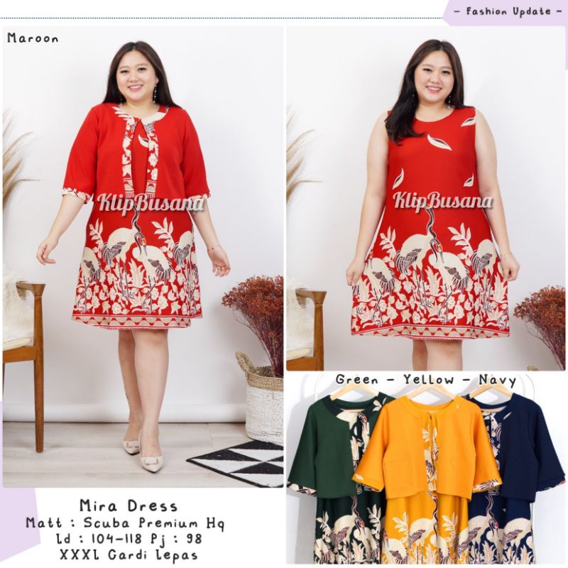 Dress Scuba Wanita Jumbo Rompi Premium Motif Bangau Tunik Scuba Wanita Jumbo Bigsize Oversize - Mira