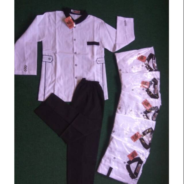 Busana muslim jasko anak-anak SD putih hitam
