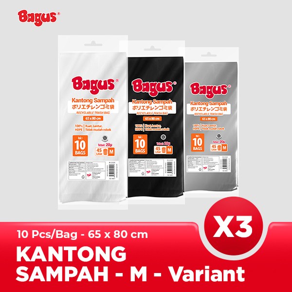 Triple Pack Kantong Sampah / Trash Bag Bagus M Uk 65 cm x 80 cm (45 L)