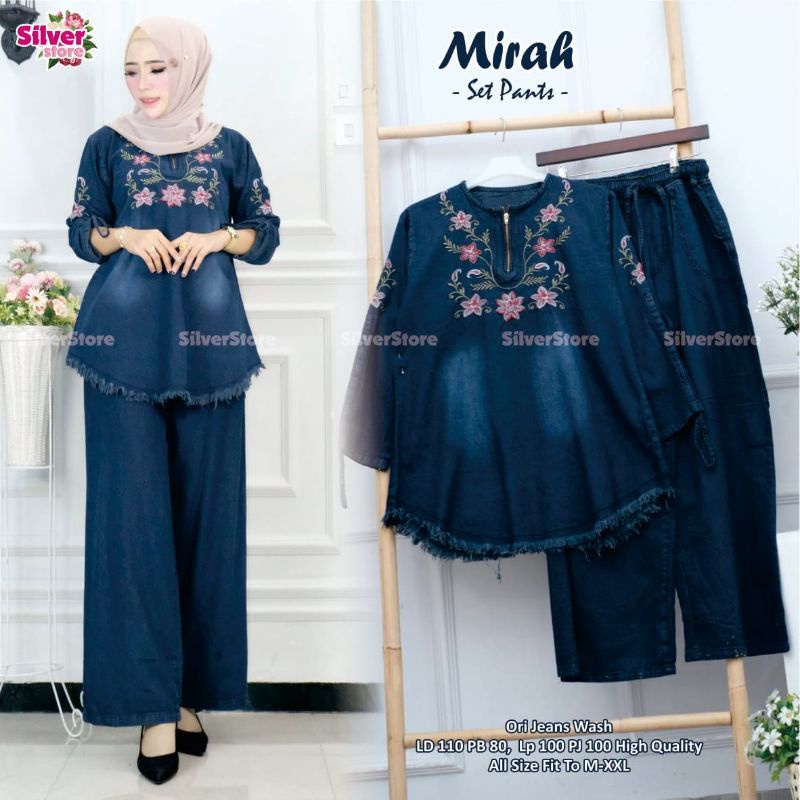 MIRAH SET TUNIK / SETELAN TUNIK DAN KULOT JEANS / ONESET JUMBO CASUAL KONDANGAN OOTD/ ONESET TERBARU