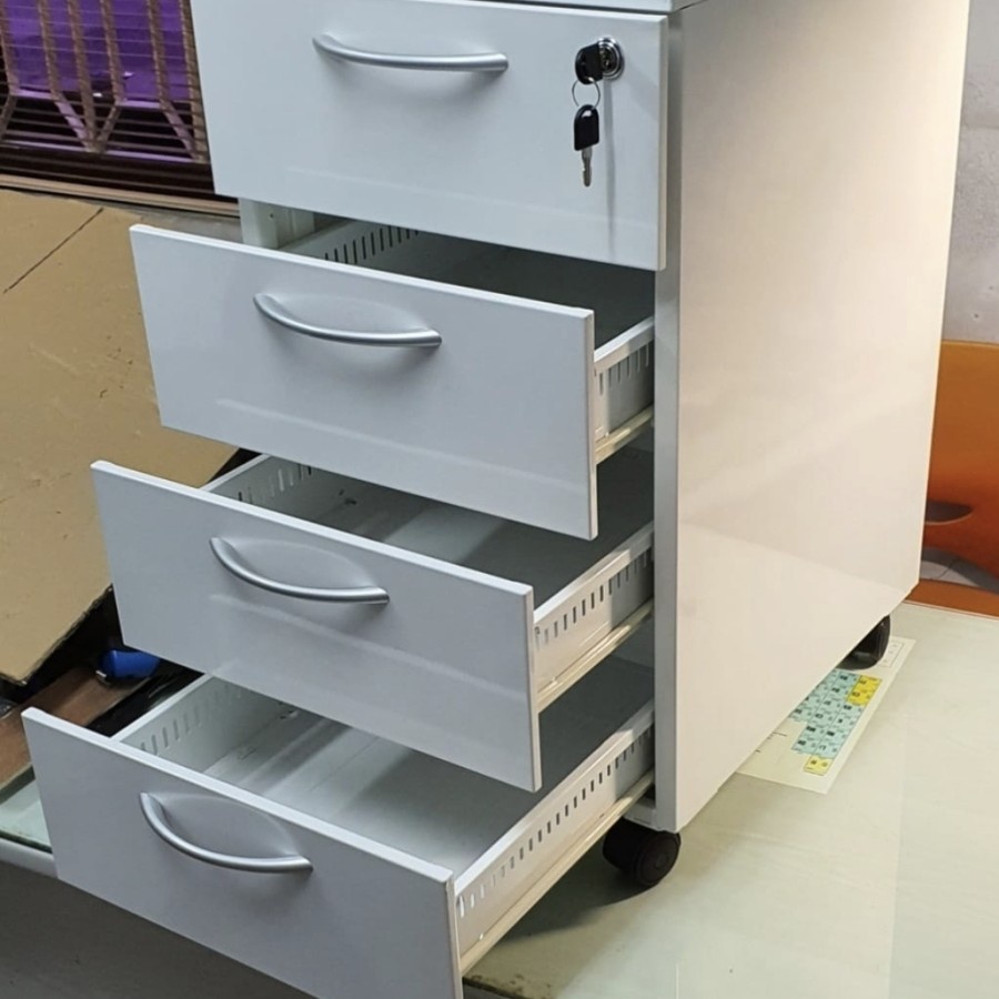 Lemari Laci Besi Chantech 4 Laci Warna Putih Ada Roda Serbaguna Drawer Cabinet