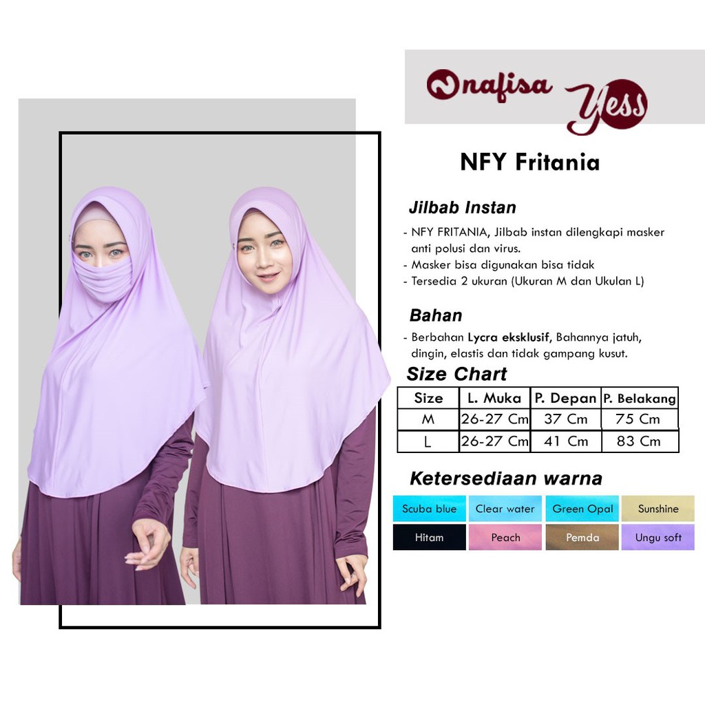 Jilbab Nafisa Fritania/Hijab Masker Instan/Kerudung Anti debu