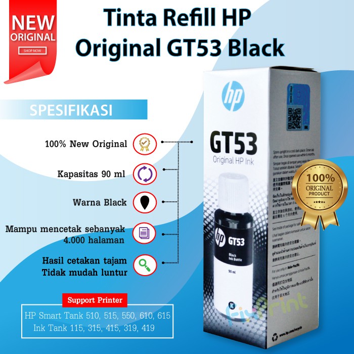 Tinta HP GT51 Black Original Ink M0H57A Hitam 90ml Printer GT5810 GT5820 HP 115 315 415 416 GT 5810