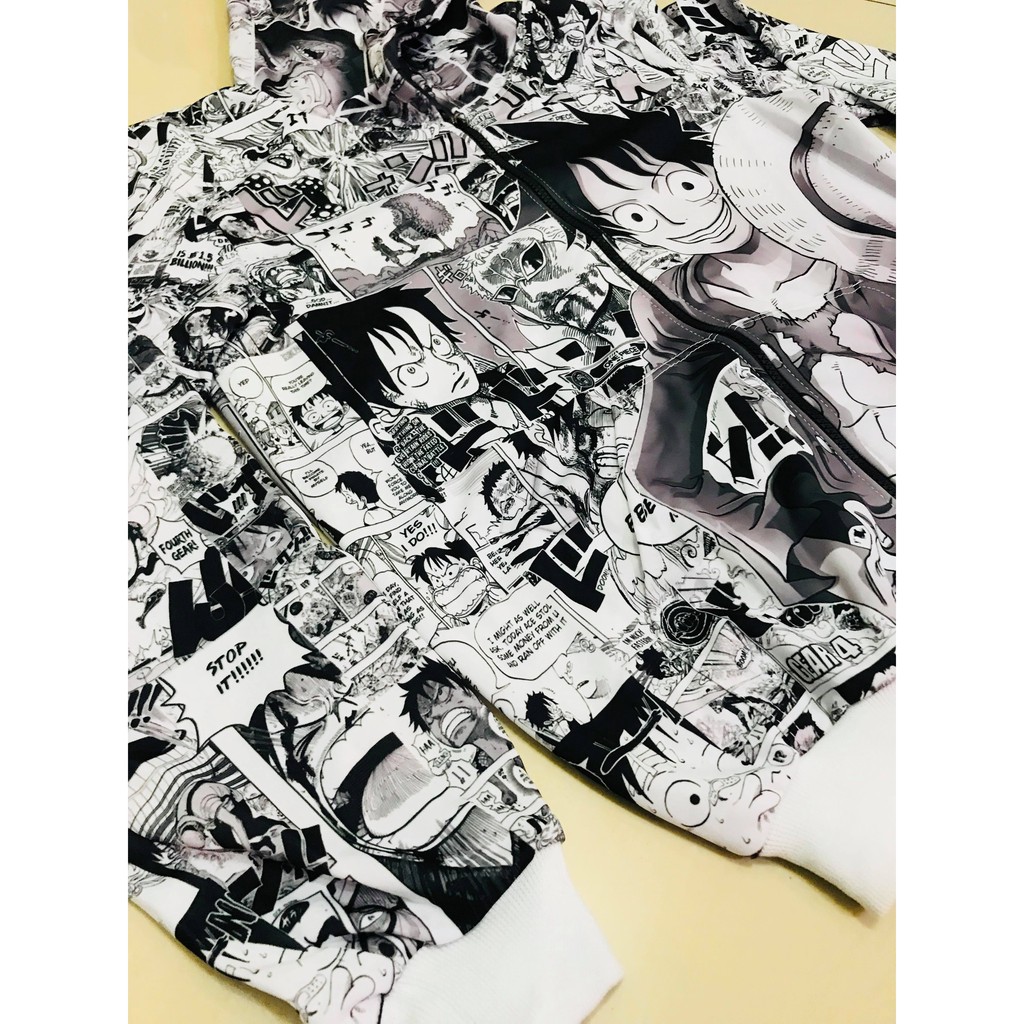 Jaket Anime Luffy Onepiece Fullprint Black and White Comics