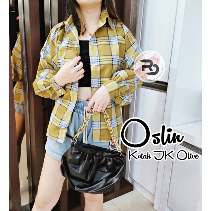 RD FASHION Kemeja Oslin Oversize | Kemeja Korea Jumbo Wanita | Bahan Creap - Fit to L-JK OLIVE