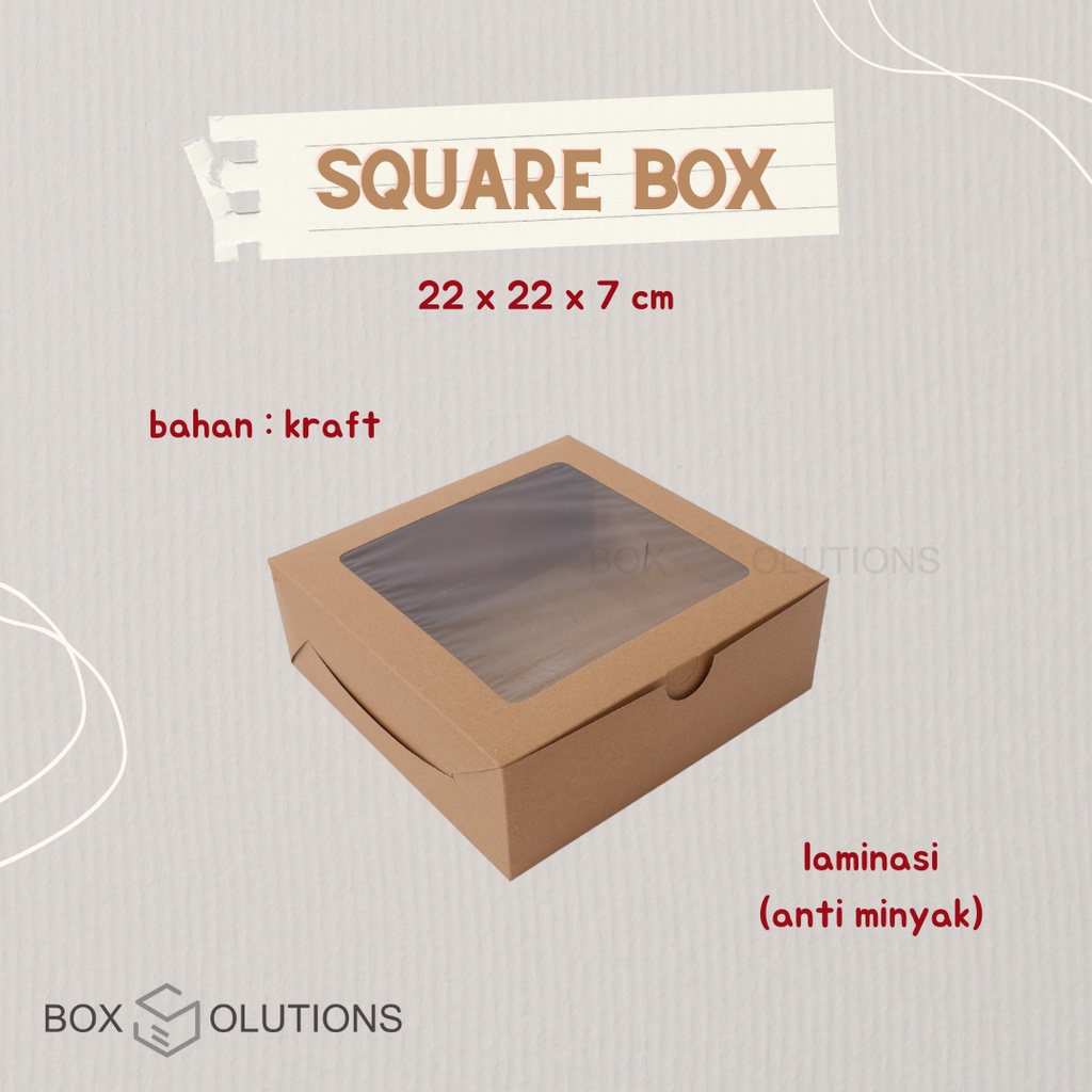 

[isi 10] square box / dus kue kraft window LAMINASI 22 x 22 x 7 cm