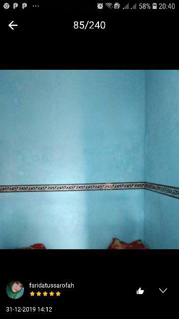 Grosir - Wallpaper Sticker Dinding Biru Polos Emboss Bunga Mawar Cantik Minimalis Elegan 10 Meter