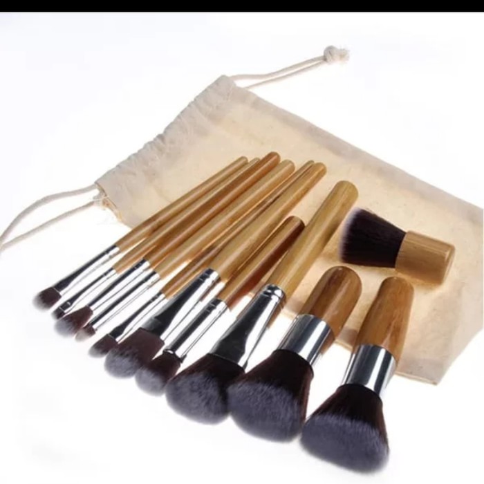 (READY &amp; ORI) Bamboo Brush Set/ Kabuki Set/Kuas Make up/Make up brush Set 11pcs + Pouch