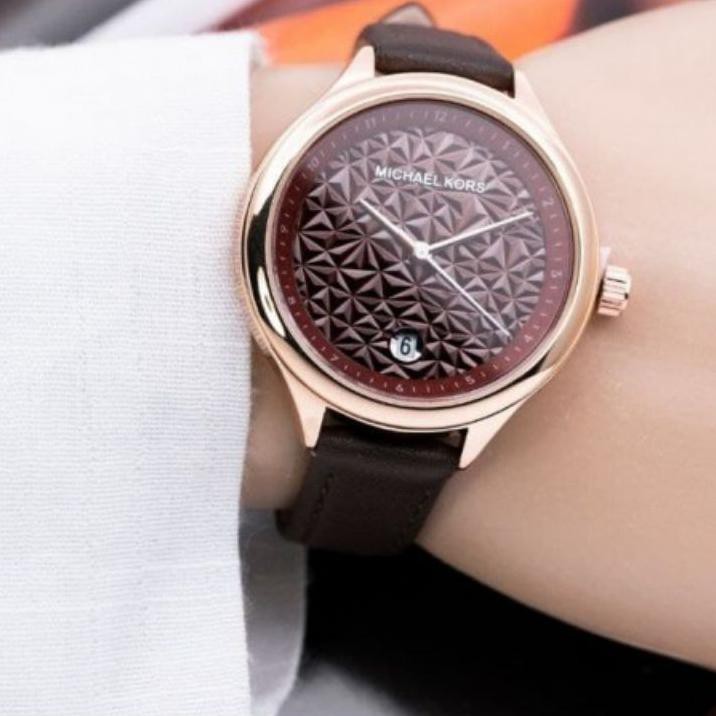 Jam Tangan Wanita Michael Kors Fashion Analog Tali Kulit Tanggal Aktif Free Box