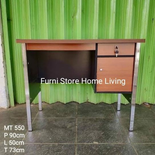 Meja Kantor Kaki Besi MT 550 Meja Kerja Kantor Papan Tebal Besi Kargo