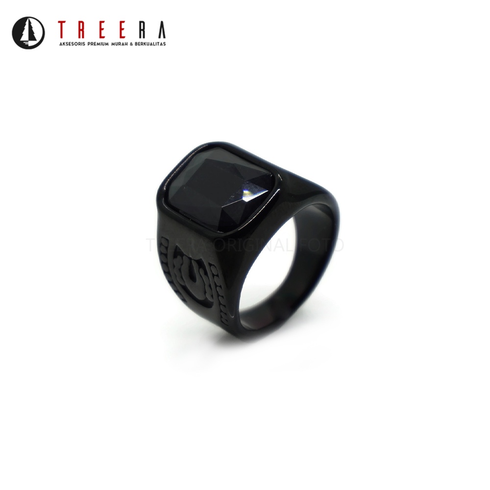 Treera - Cincin Titanium Pria Hitam Batu Hitam Premium Original