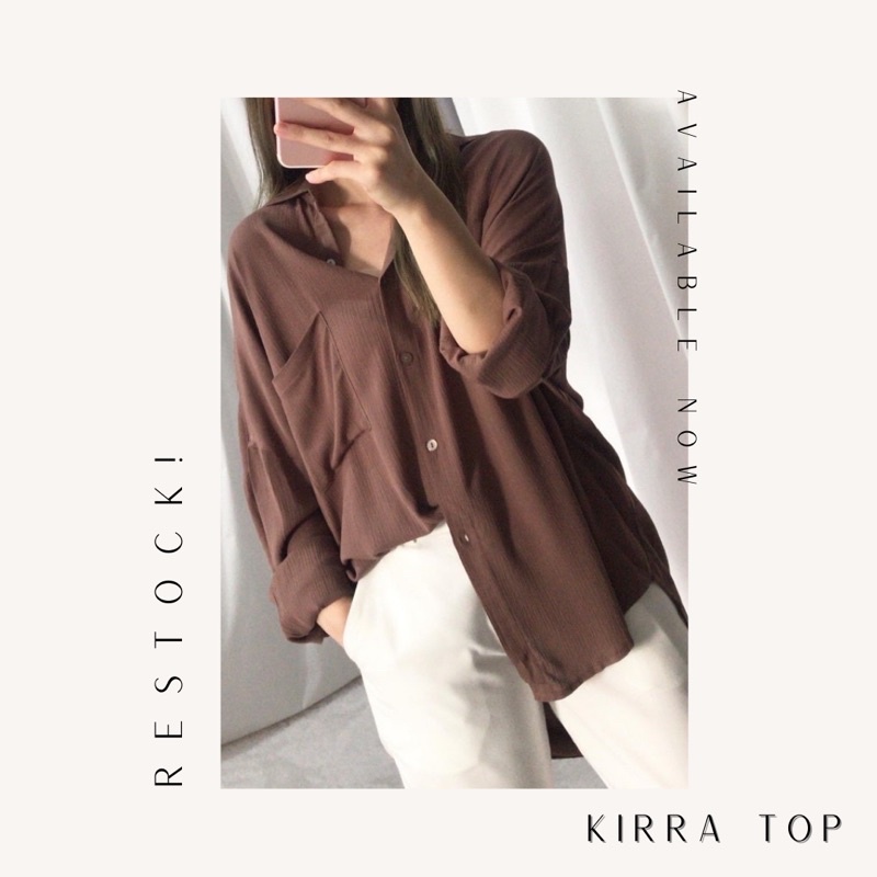 Kirra Top - Kemeja Wanita Bahan Rayon Crinkle Best Seller - BIG SIZE-Darkbrown