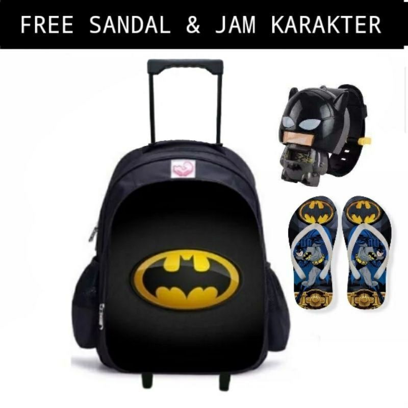 COD/ Paket Hemat 3in1 Tas Ransel Troli Anak Laki-laki/Ransel Troly Superhero Free Jam Tangan Dan Sandal spon