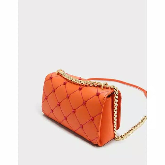 Tas Selempang Charles and Keith Embellished Quilted Clutch Original - Hitam