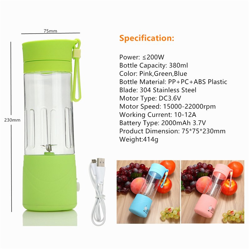 Jual Portable Blender Rechargeable Juice Cup Mini Electric 380Ml / Juicer Dapet Di Cas Indonesia|Shopee Indonesia