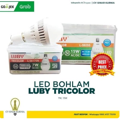 Lampu Bohlam LED Rechargeable Tricolor Merk Luby 15 watt