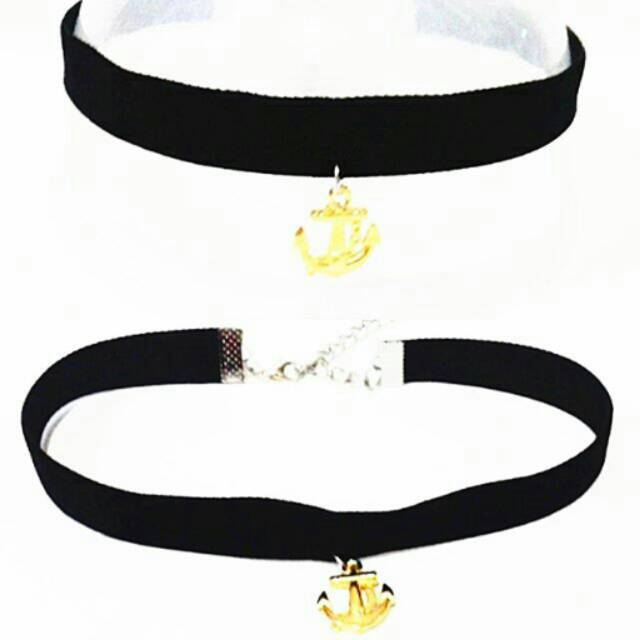 Choker Velvet Necklace Golden Small Anchor | Kalung Handmade