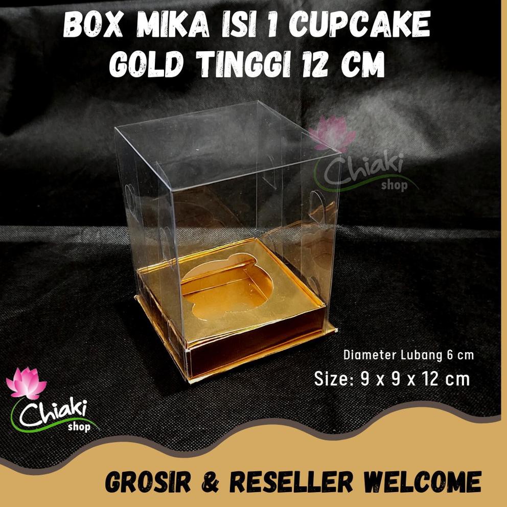 

[DISC NO FREE] Box Cupcake isi 1 GOLD 9x9x12cm Kotak Mika Donat Dus Kue Kardus Emas Muffin Cake Pudd