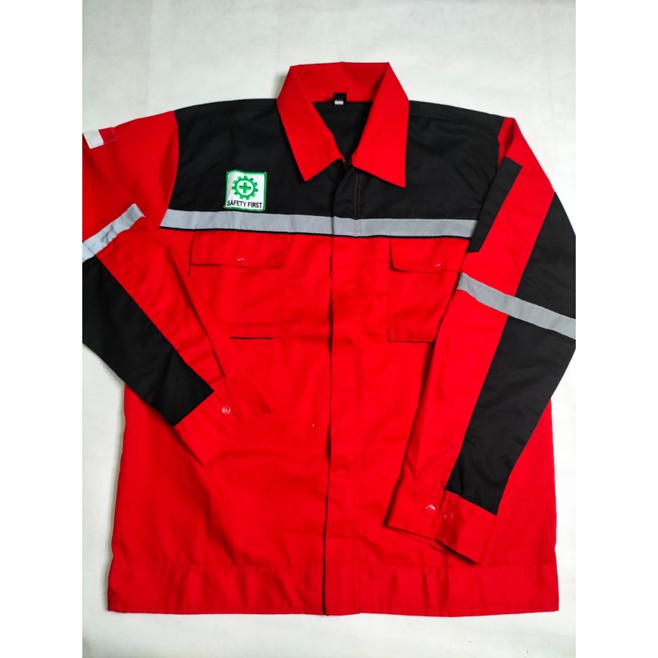 Kemeja Safety Baju Proyek | Wearpack Atasan Merah - Hitam