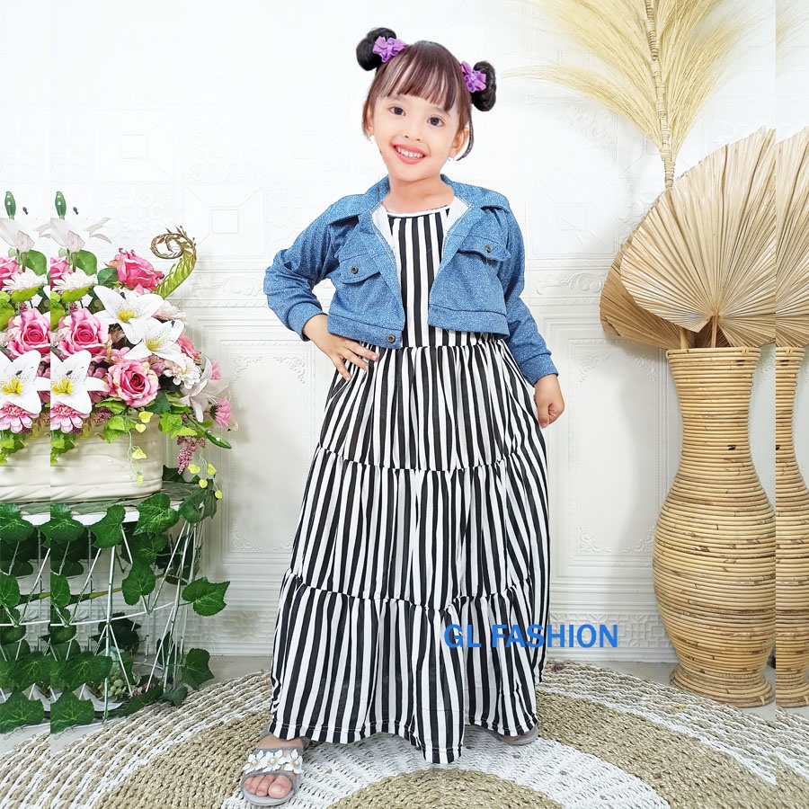 DRESS VANILA KIDS ROMPI DENIM INNER SALUR ANAK 2-12tahun GL FASHION