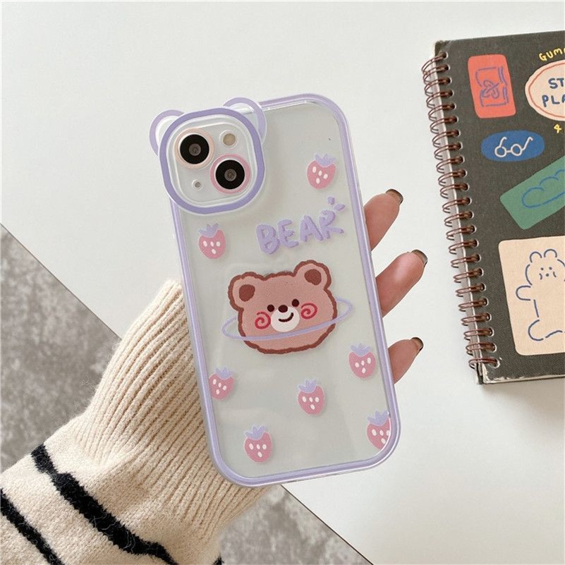 Soft Case Pelindung Lensa Transparan Motif Beruang Tahan Banting Untuk iPhone 13 12 11 Pro Max X Xr Xs Max SE 2020 8 7 6 6s Plus