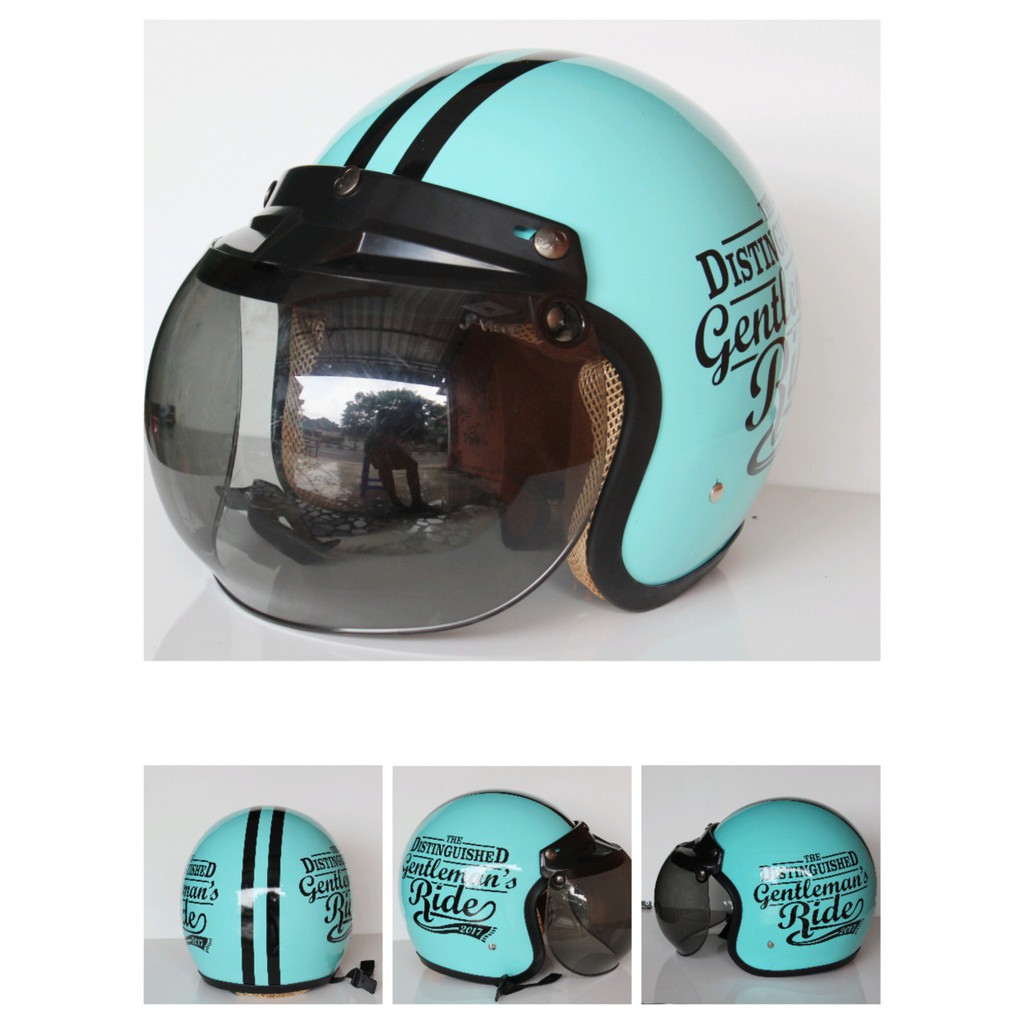 helm bogo motif kaca cembung smoke kaca hitam-hijau tosca