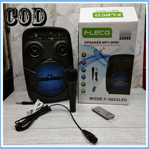 paket speaker Bluetooth karaoke fleco 6'5 Inch F-6603/F-6605 bunus mic+Remot promo