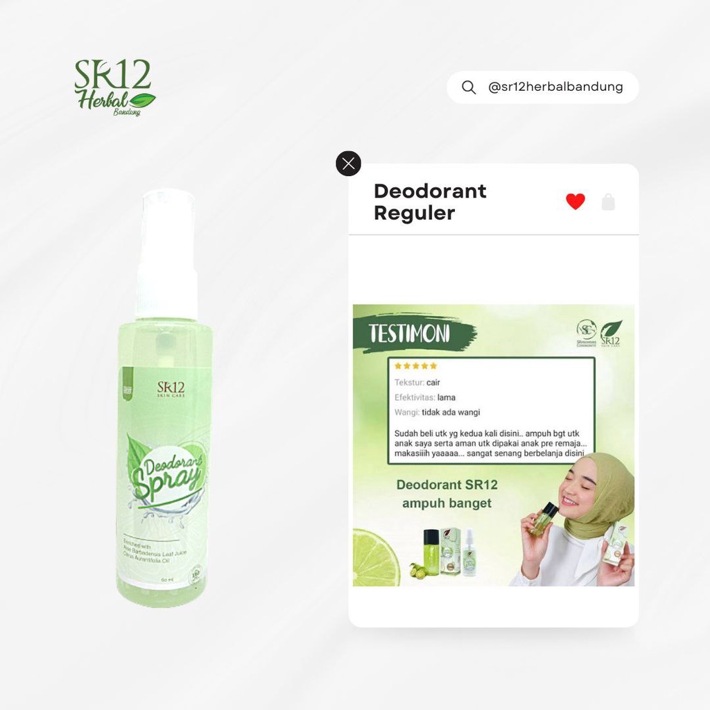 SR12 Deodorant Spray 60ml Penghilang Bau Badan Keringat Non Alkohol Antiperspirant Mencerahkan Kulit Ketiak