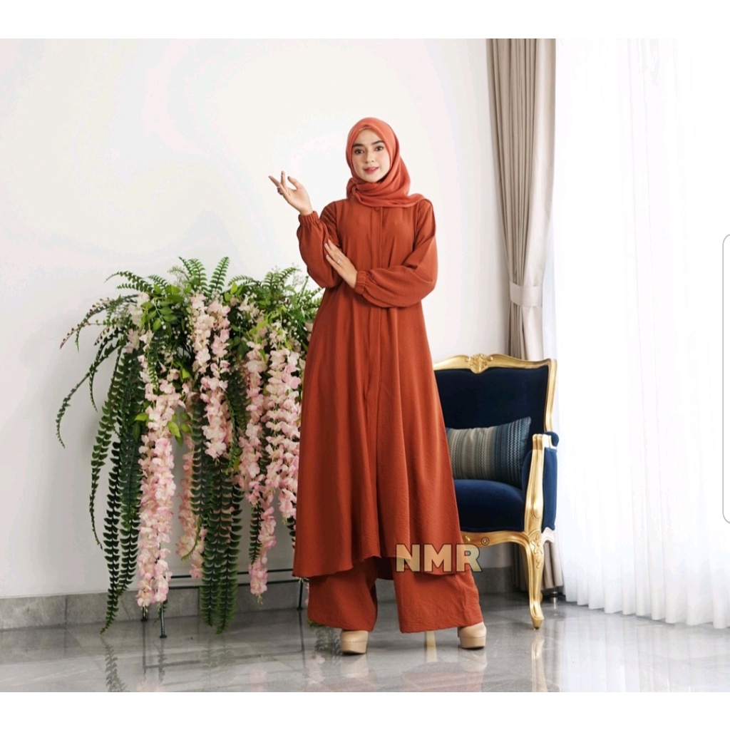 Fashion Wanita Muslim NMR by Namira Tunik Crinkle Stelan Tunik Celana Rayon Crinkle Vol 1255 Warna Terracota