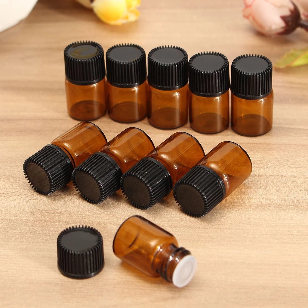 (Orifice) Botol Kaca Amber Mini 1ml + Tutup Untuk Sampel Minyak Essensial / Laboratorium