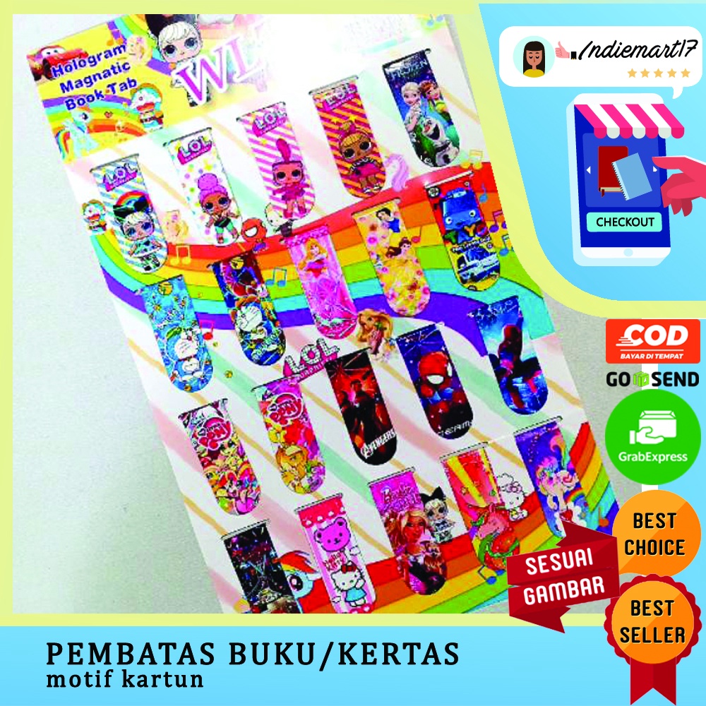 

Pembatas buku magnet bookmark hologram magnetic book tab karakter kartun avengers lol frozen unicorn