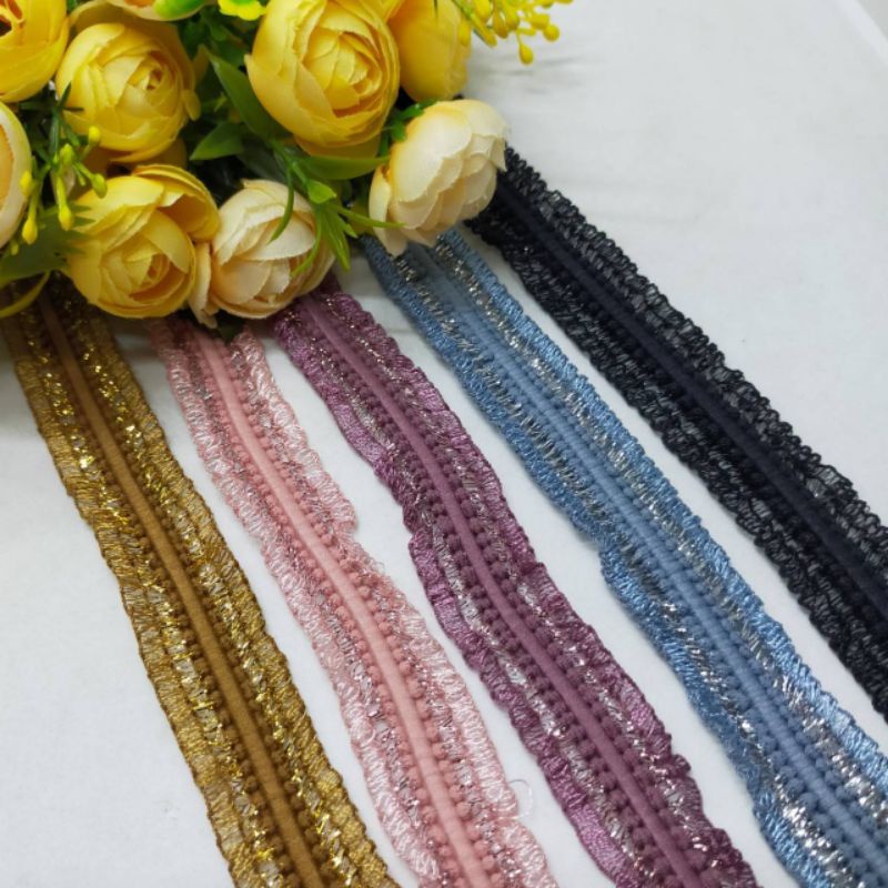 Renda Glitter Pita Renda Karet Motif Glitter Renda Karet Motif Tali Elastis