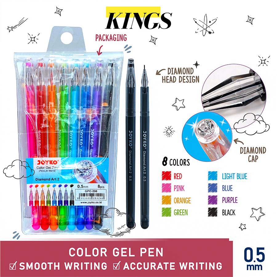 

Joyko Color Pen Gel / Pena Jel Warna Diamond Art 8 Warna GPC-309S 0.5 mm