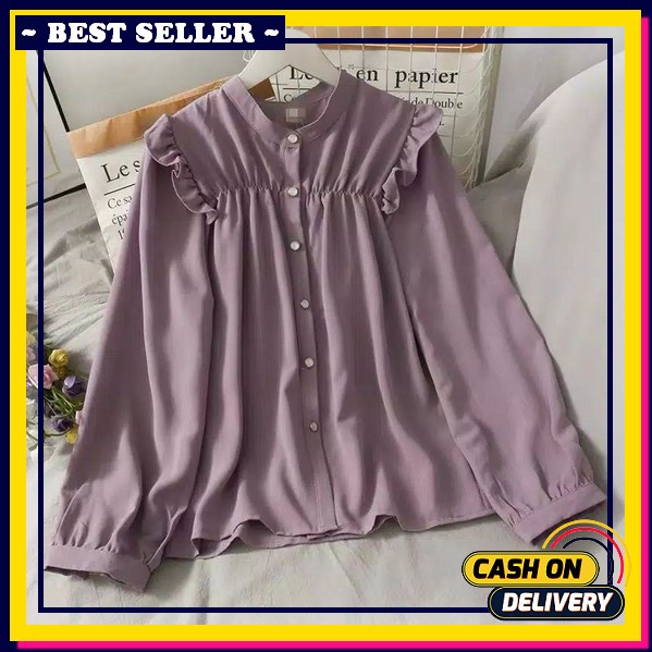 Oversize-Blouse Korean Style-Kemeja Wanita Flanel-Kemeja Kerja Wanita-Kemeja Polos-Blouse Wanita-Blo