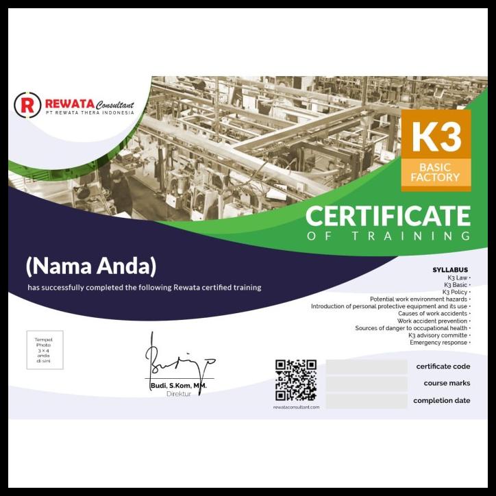 COD SERTIFIKAT ARKADEMI - K3 BASIC FACTORY BY REWATA (DENGAN PHOTO) COD